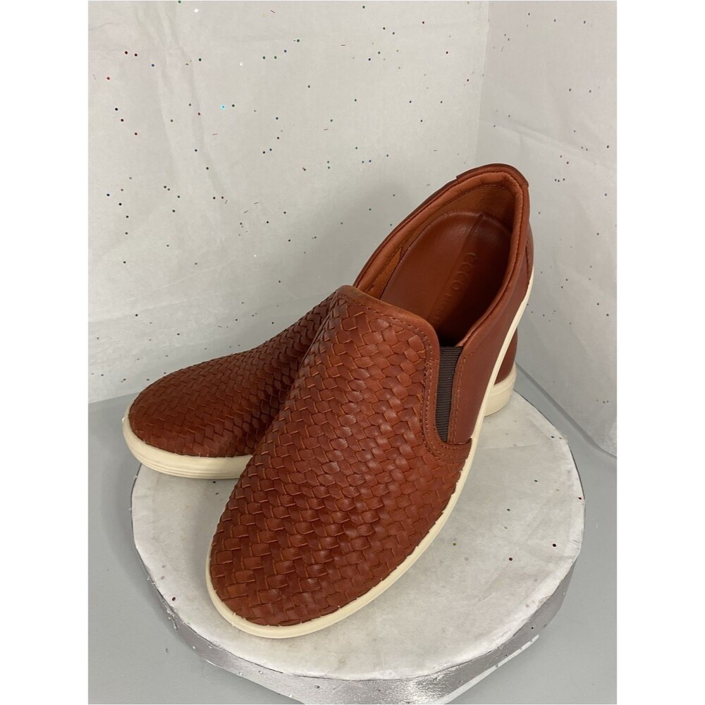 ECCO Soft 7 Woven Slip on Sneakers Women's 6 Brandy Orange Leather